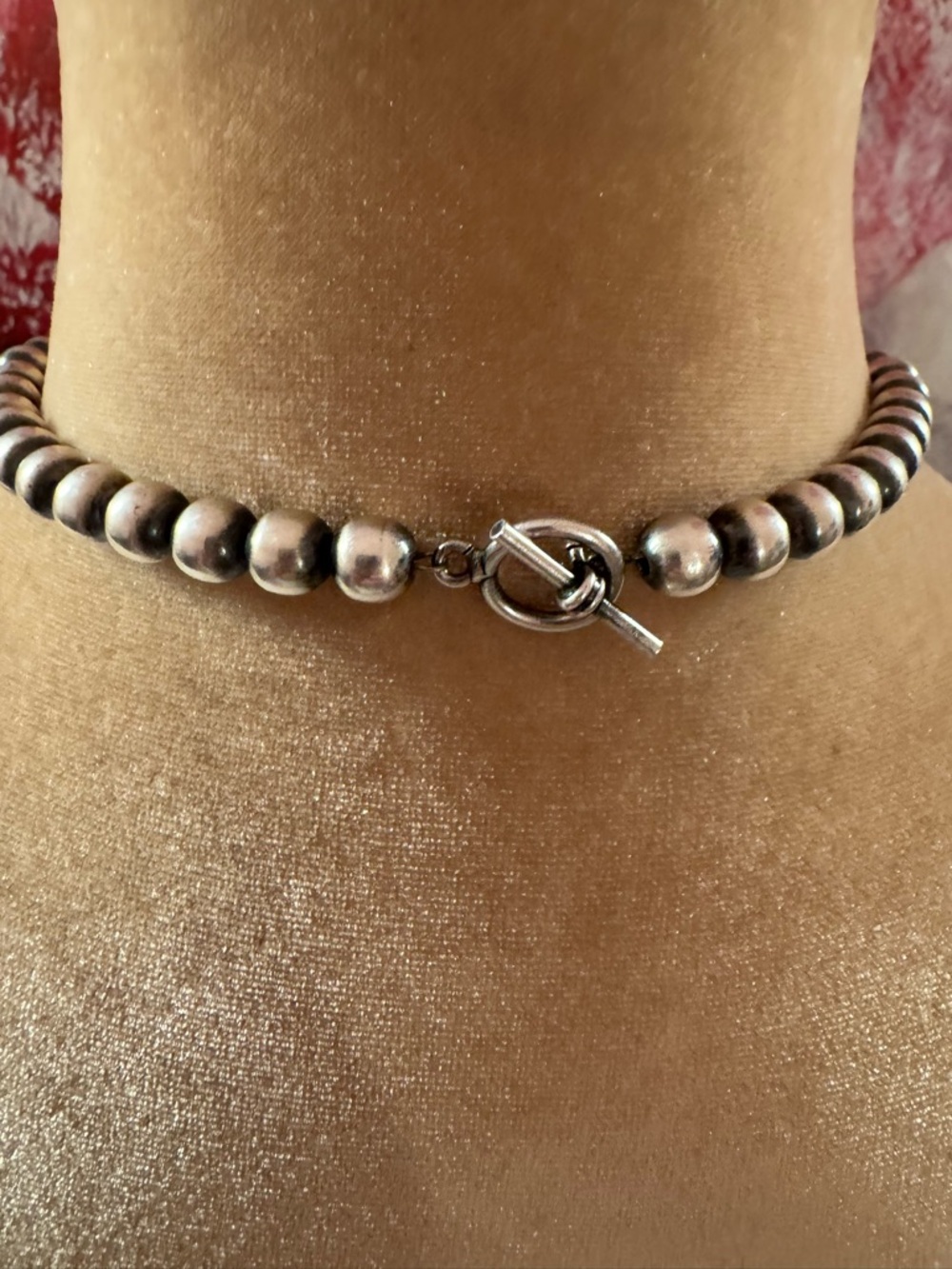 Sterling Navajo Pearl Beaded Choker Necklace - Picture 3 of 7